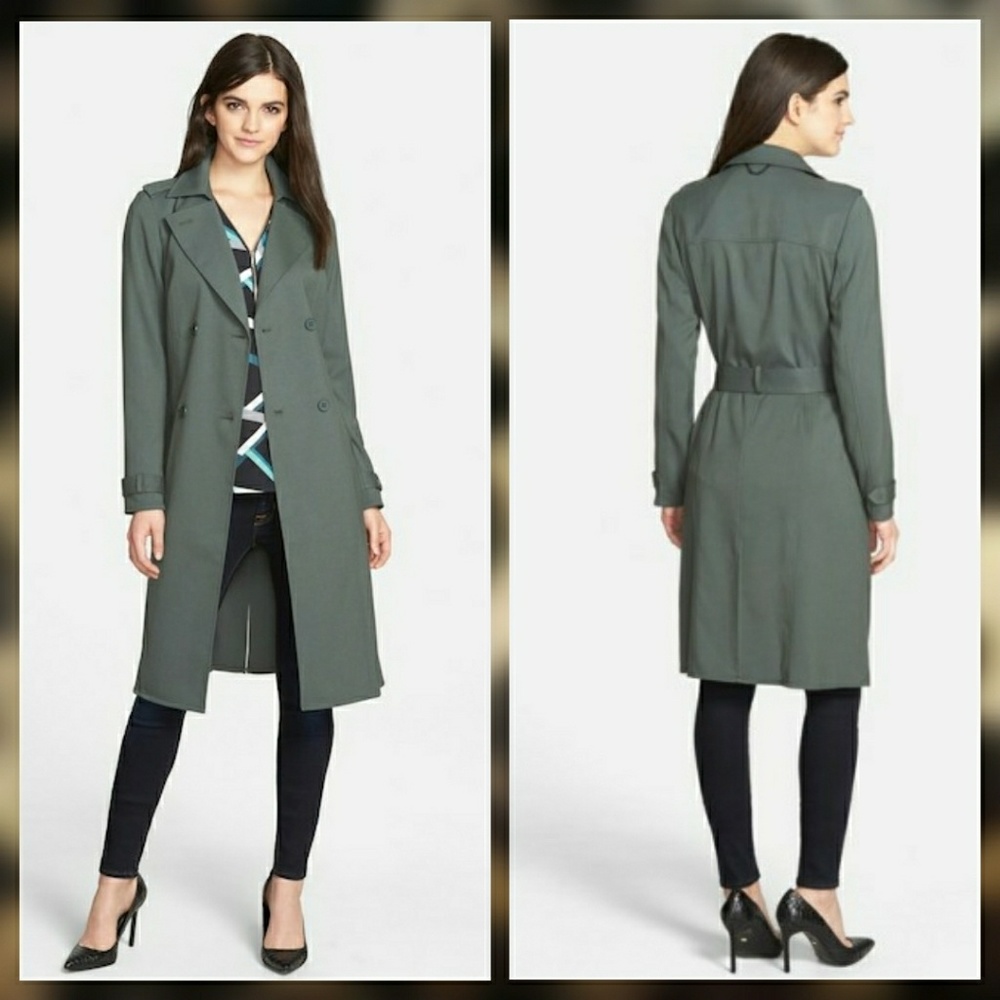 Trouve Belted Trench Coat Green Size M